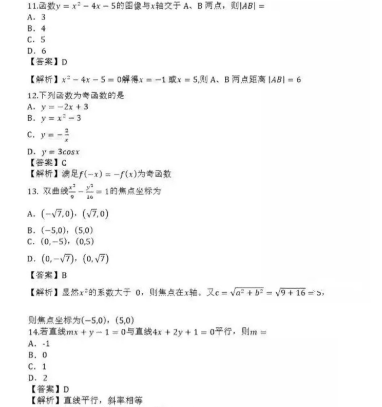 济南成人高考高起点数学（理）真题及答案